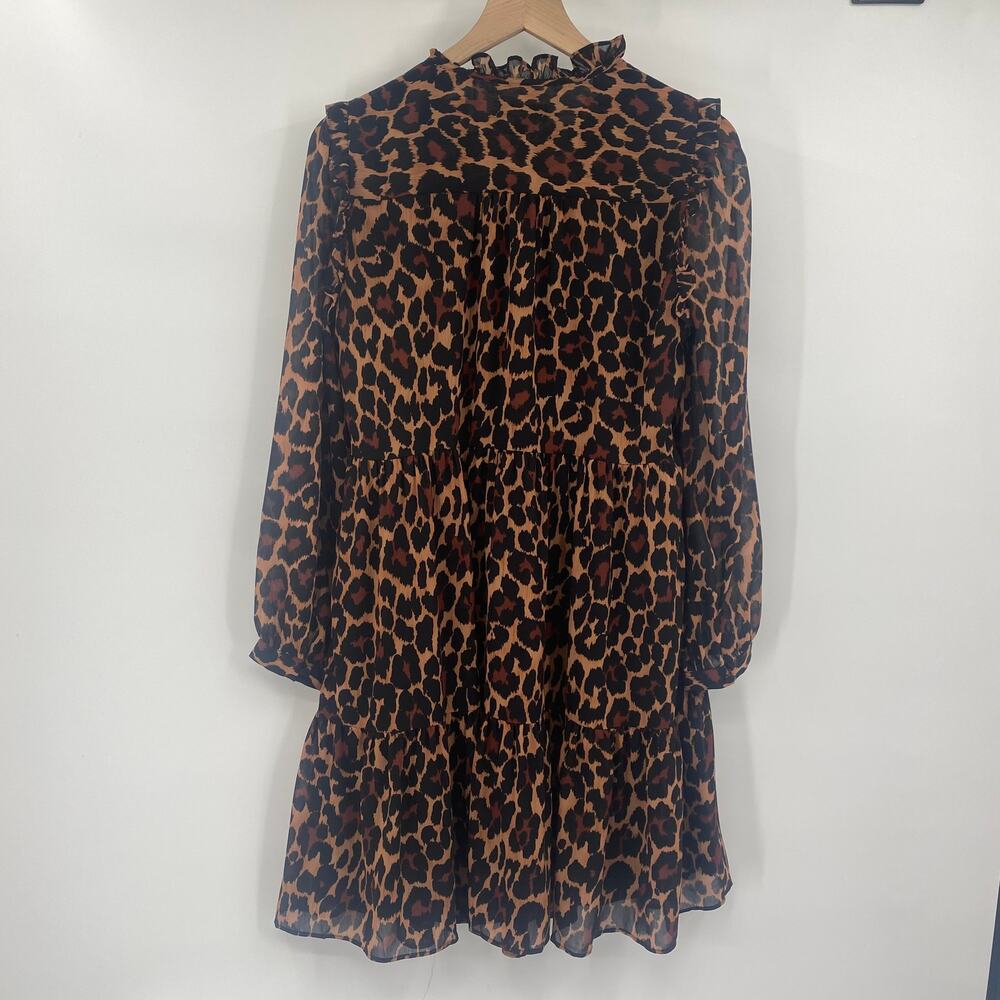 J. Crew Black and Brown Leopard-Print Tiered Mini Dress - Picture 4 of 8